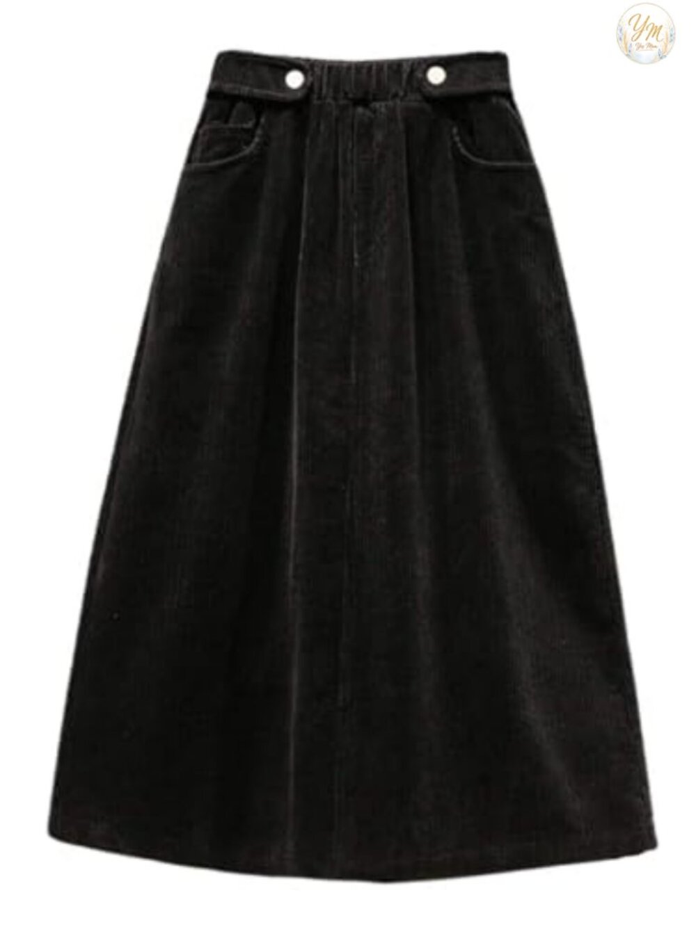 Corduroy Midi Skirt Elastic Waist A-Line Ruffle Casual Winter Work Skirt